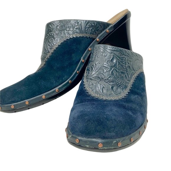 Sofft Navy Suede Leather Western Heeled Mules Size 8.5 Women's - Picture 2 of 5